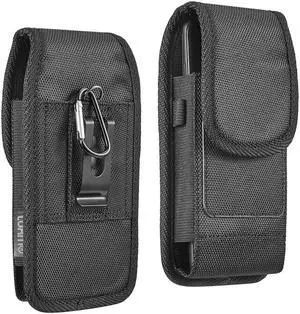 Ballistic Nylon Vertical Hip Pouch Phone Case with Carabiner Clip (6 to 6.49 inch Screen Size) - Black