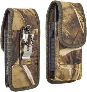 Ballistic Nylon Vertical Hip Pouch Phone Case with Carabiner Clip (6.5 inch & Above Screen Size) - Camouflage