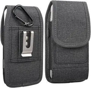 Premium All-Weather Fabric Vertical Hip Pouch Phone Case with Carabiner Clip (6.5 inch & Above Screen Size) - Black
