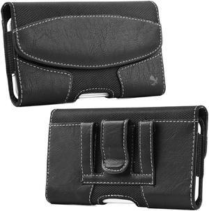 Premium Lateral Leather Pouch Case (6 to 6.49 inch Screen Size) - Black