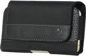 Leather Nylon Magnetic Holster Hip Pouch Case (6.5 inch & Above Screen Size) - Black