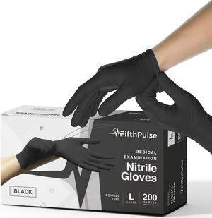 Fifth Pulse Nitrile Exam Latex Free & Powder Free Gloves - Black - Box of 200 Gloves (Large)