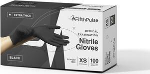 Fifth Pulse Nitrile Exam Latex Free & Powder Free THICKER Gloves - Black (4 mil) - Box of 100 Gloves (XS)