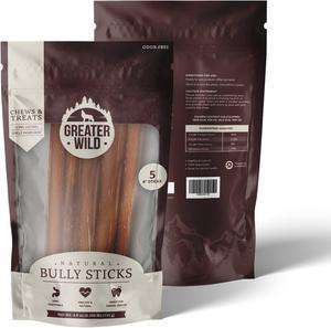 Greater Wild All Natural Ingredient 6" Thick Bully Sticks, Chews & Treats for Dogs - 5 Sticks