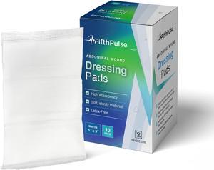 FifthPulse Sterile Abdominal Wound Dressing Pads, Individually Wrapped Soft-Nonwoven (5" x 9") - 10 Pack
