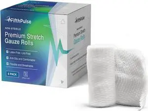 FifthPulse Stretch Gauze Bandages, Latex & Lint Free, Individually Wrapped - 6 Pack