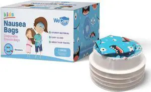 WeCare Kids Disposable Emesis Bags For Nausea and Motion Sickness - Indivdually Wrapped - 5 Pack - Monster Print