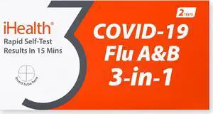 iHealth® COVID-19/Flu A&B 3-in-1 Antigen Rapid Test, FDA Authorized (1 Pack, 2 Tests Total)