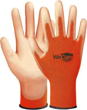 WeCare Safety Work Gloves PU Coated, Superior Grip (Extra Large) - 3-Pair - Orange