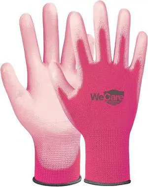 WeCare Safety Work Gloves PU Coated, Superior Grip (Large) - 3-Pair - Pink