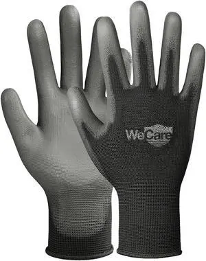 WeCare Safety Work Gloves PU Coated, Superior Grip (Extra Large) - 3-Pair - Black
