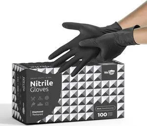 WeCare Nitrile Gloves 8 Mil - Heavy Duty Gloves with Diamond Texture Grip - Powder and Latex Free Disposable Gloves - XXL - 100 Count - Black