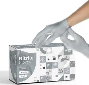 WeCare Nitrile Latex Free & Powder Free Disposable Gloves - Chrome - Box of 200 Gloves (Small)