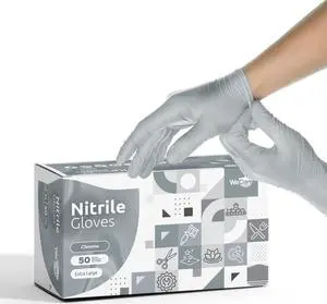 WeCare Nitrile Latex Free & Powder Free Disposable Gloves - Chrome - Box of 50 Gloves (XL)