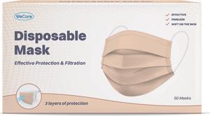WeCare Protective Face Masks, Box of 50 (each Individually-Wrapped) - Nude