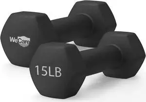 WeCare Neoprene Coated 15 Lbs Dumbbells for Non-Slip Grip (Set of Two) - Black