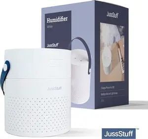 JussStuff Portable Humidifier, 1.1L Tank Cool Mist Humidifier, with 7 Colorful Night Light Function For Home and Travel - White