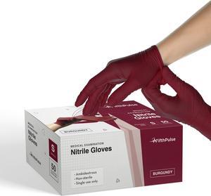 Fifth Pulse Nitrile Exam Latex Free & Powder Free Gloves - Lavender - Box of 50 Gloves (Small) Burgundy S Size 50 pack