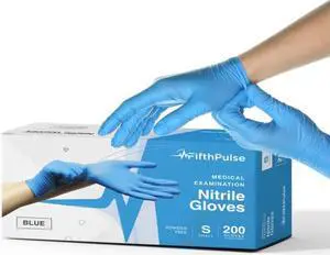Fifth Pulse Nitrile Exam Latex Free & Powder Free Gloves - Blue - Box of 200 Gloves (Small)
