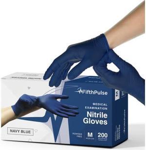 Fifth Pulse Nitrile Exam Latex Free & Powder Free Gloves - Navy Blue - Box of 200 Gloves (Medium)