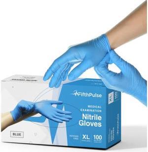 Fifth Pulse Nitrile Exam Latex Free & Powder Free Gloves - Blue - Box of 100 Gloves (XL)