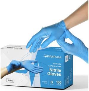 Fifth Pulse Nitrile Exam Latex Free & Powder Free Gloves - Blue - Box of 100 Gloves (Small)