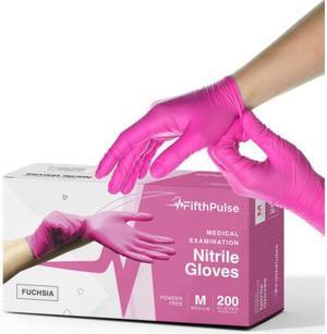 Fifth Pulse Nitrile Exam Latex Free & Powder Free Gloves - Fushia - Box of 200 Gloves (Medium)