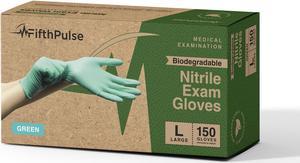 FifthPulse Biodegradable Disposable Nitrile Gloves, 3 Mil Medical Exam Gloves - Large - 150 Count - Pastel Green