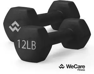 WeCare Neoprene Coated 12 Lbs Dumbbells for Non-Slip Grip (Set of Two) - Black