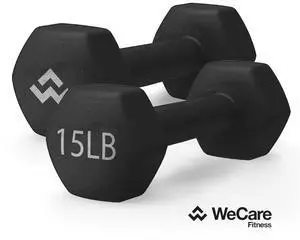 WeCare Neoprene Coated 15 Lbs Dumbbells for Non-Slip Grip (Set of Two) - Black
