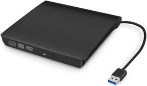 External CD/DVD Drive for Laptop, USB Ultra-Slim Portable CD DVD +/-RW ROM Burner/Writer Compatible with Mac MacBook Pro/Air iMac Desktop Windows 7/8/10/XP/Vista (Black)
