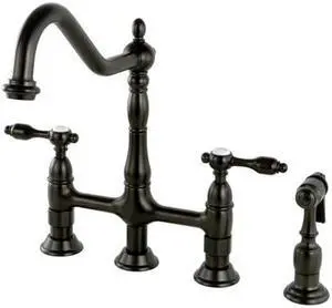 Kingston Brass KS1275TALBS Tudor 8" Center Kitchen Faucet With Brass Sprayer