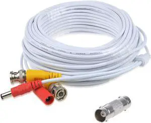 ABLEGRID 50ft White BNC Video and Power Cable Wire Cord w/ Connector For CCTV Security Camera