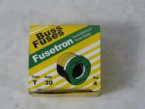 EATON BUSSMANN T-30 Plug Fuse, Time-Delay, 30A, 125V AC, Indicating, 10kA at