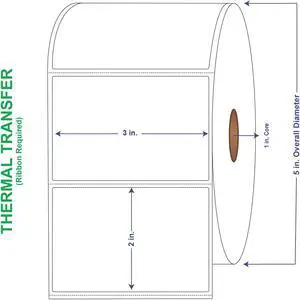 3" x 2" General Use Labels, w/ Perf Thermal Transfer Labels, Perforated, 1240 per roll (4 Rolls per Carton)
