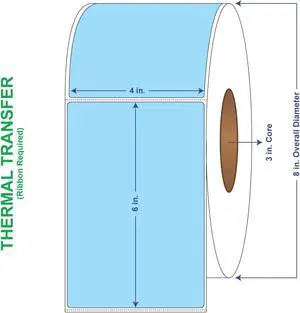 4" x 6" General Use Labels, w/ Perf Thermal Transfer Labels, Perforated, Tinted, Blue (2975), 1000 per roll (4 Rolls per Carton)
