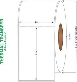 4" x 6" General Use Labels, w/ Perf Thermal Transfer Labels, Comparable to Kimdura, Perforated, 900 per roll (4 Rolls per Carton)