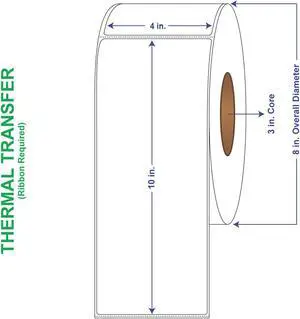 4" x 10" General Use Labels, w/ Perf Thermal Transfer Labels, Perforated, 600 per roll (4 Rolls per Carton)