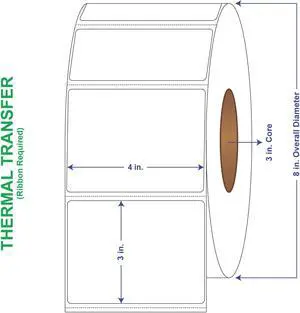 4" x 3" General Use Labels, w/ Perf Thermal Transfer Labels, Perforated, 1900 per roll (4 Rolls per Carton)
