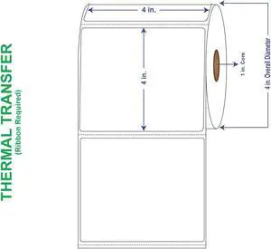 4" x 4" General Use Labels, w/ Perf Thermal Transfer Labels, Perforated, 375 per roll (4 Rolls per Carton)