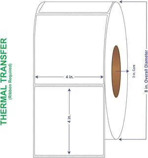 4" x 4" General Use Labels, w/ Perf Thermal Transfer Labels, Perforated, 700 per roll (4 Rolls per Carton)