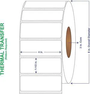 4" x 1-1/2" General Use Labels, w/ Perf Thermal Transfer Labels, Perforated, 3600 per roll (4 Rolls per Carton)