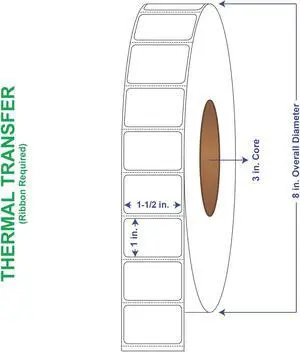1-1/2" x 1" General Use Labels, w/ Perf Thermal Transfer Labels, Perforated, 5500 per roll (8 Rolls per Carton)