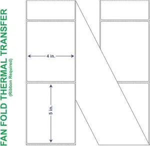 4" x 5" General Use Fan Fold Labels, w/ Perf Thermal Transfer Labels, Perforated, 2500 per Stack (2 Stacks per Carton)