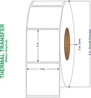 3" x 3" General Use Labels, w/ Perf Thermal Transfer Labels, Perforated, 1900 per roll (6 Rolls per Carton)