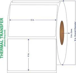 6" x 4" General Use Labels, Non-Perf Thermal Transfer Labels, 1500 per roll (4 Rolls per Carton)