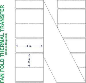 4" x 2" General Use Fan Fold Labels, w/ Perf Thermal Transfer Labels, Perforated, 6000 per Stack (2 Stacks per Carton)