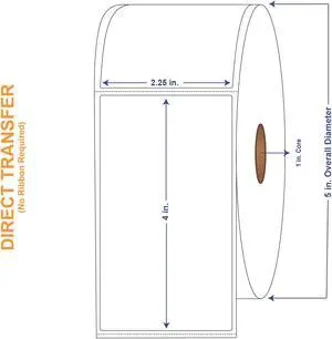 2-1/4" x 4" White Direct Print Thermal Labels, 700 per roll (4 Rolls per Carton)
