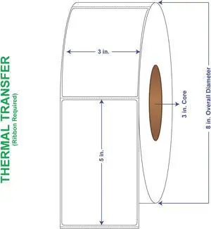 3" x 5" General Use Labels, w/ Perf Thermal Transfer Labels, Perforated, 1250 per roll (6 Rolls per Carton)