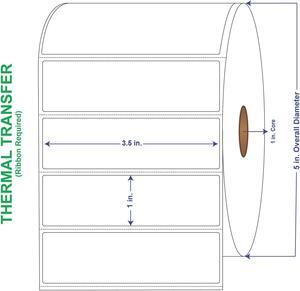 3-1/2" x 1" General Use Labels, w/ Perf Thermal Transfer Labels, Perforated, 2300 per roll (4 Rolls per Carton)
